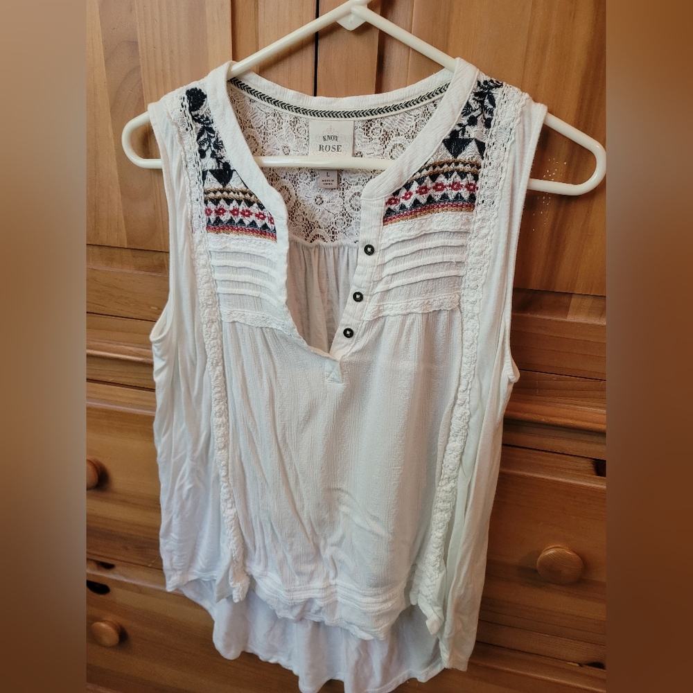 Knox Rose White Lace Top with Multicolor Embroidery